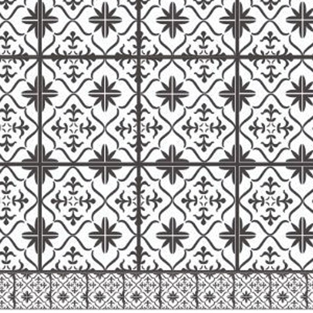 2' X 5' Dark Gray And White Tile Printed Vinyl Area Rug with UV Protection