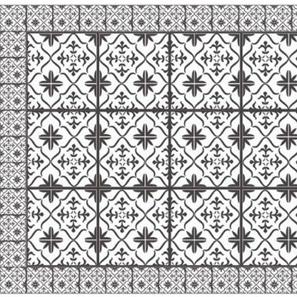 2' X 5' Dark Gray And White Tile Printed Vinyl Area Rug with UV Protection