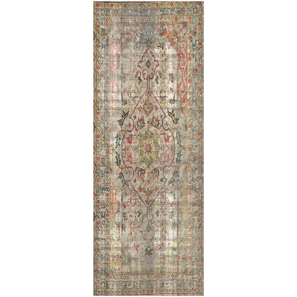 2' X 5' Red Brown And Blue Moroccan Printed Vinyl Area Rug With UV Protection