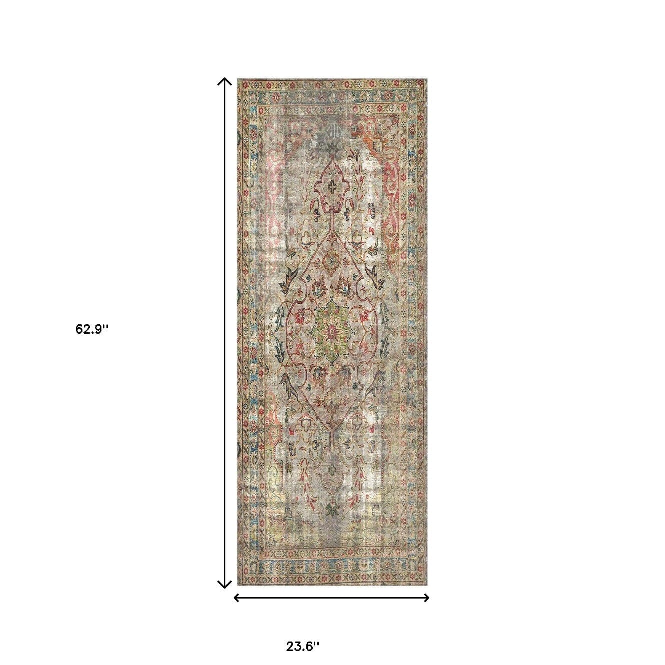 2' X 5' Red Brown And Blue Moroccan Printed Vinyl Area Rug With UV Protection