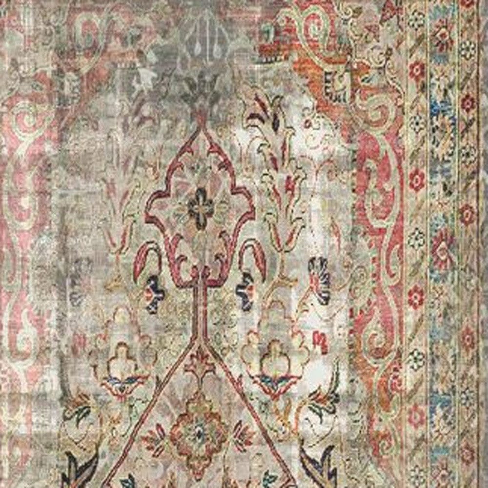 2' X 5' Red Brown And Blue Moroccan Printed Vinyl Area Rug With UV Protection