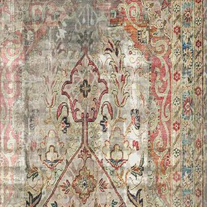 2' X 5' Red Brown And Blue Moroccan Printed Vinyl Area Rug With UV Protection