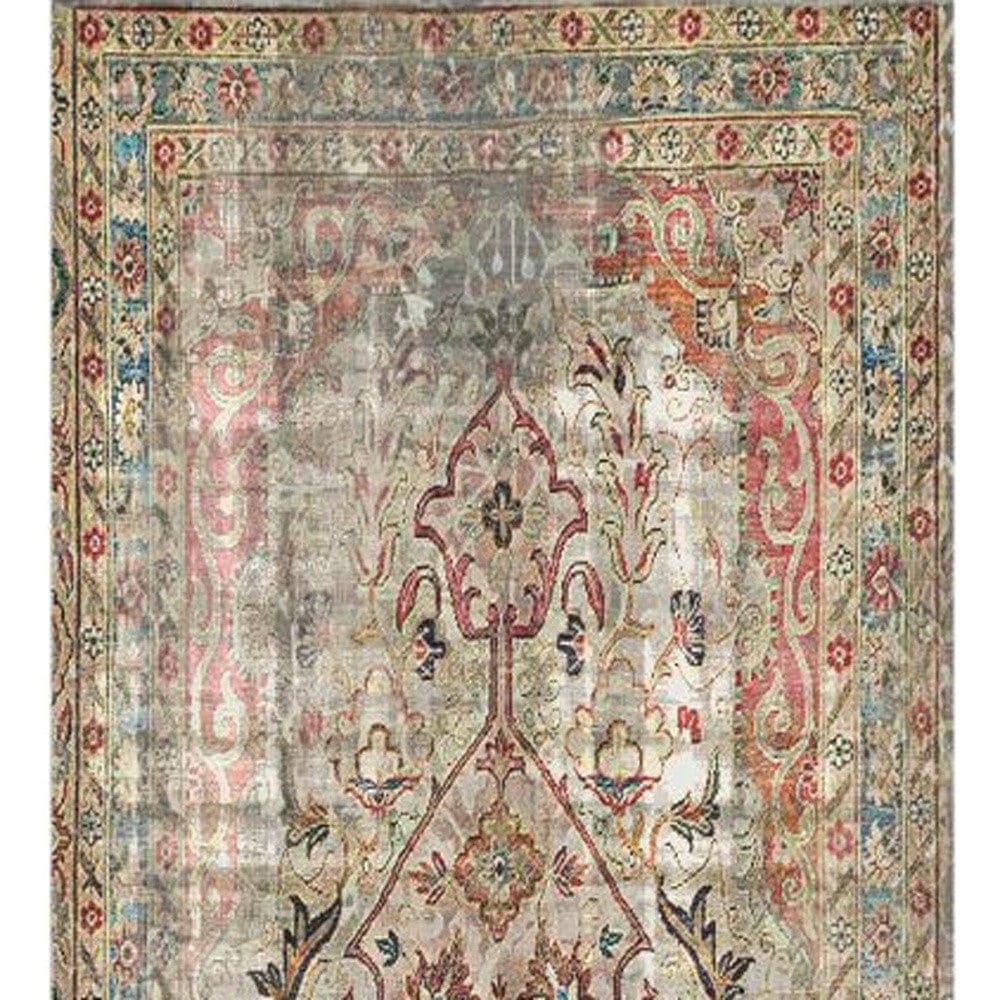 2' X 5' Red Brown And Blue Moroccan Printed Vinyl Area Rug With UV Protection