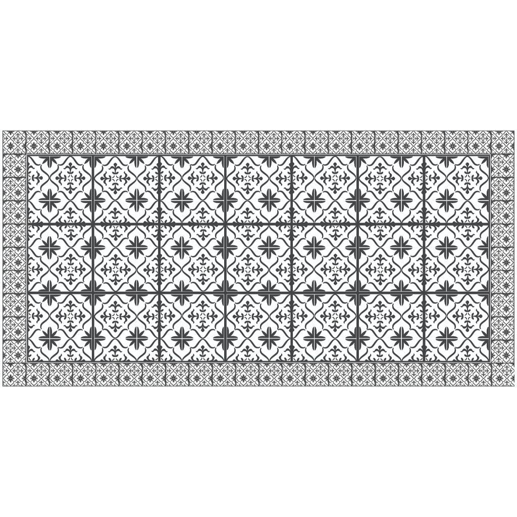 2' X 4' Dark Gray And White Tile Printed Vinyl Area Rug with UV Protection