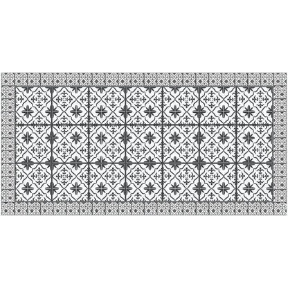 2' X 4' Dark Gray And White Tile Printed Vinyl Area Rug with UV Protection