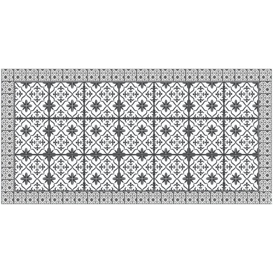 2' X 4' Dark Gray And White Tile Printed Vinyl Area Rug with UV Protection