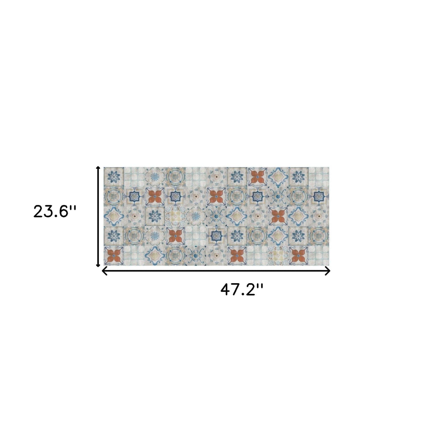 2' X 4' Gray Blue And Rust Mosaic Tile Printed Vinyl Area Rug With UV Protection