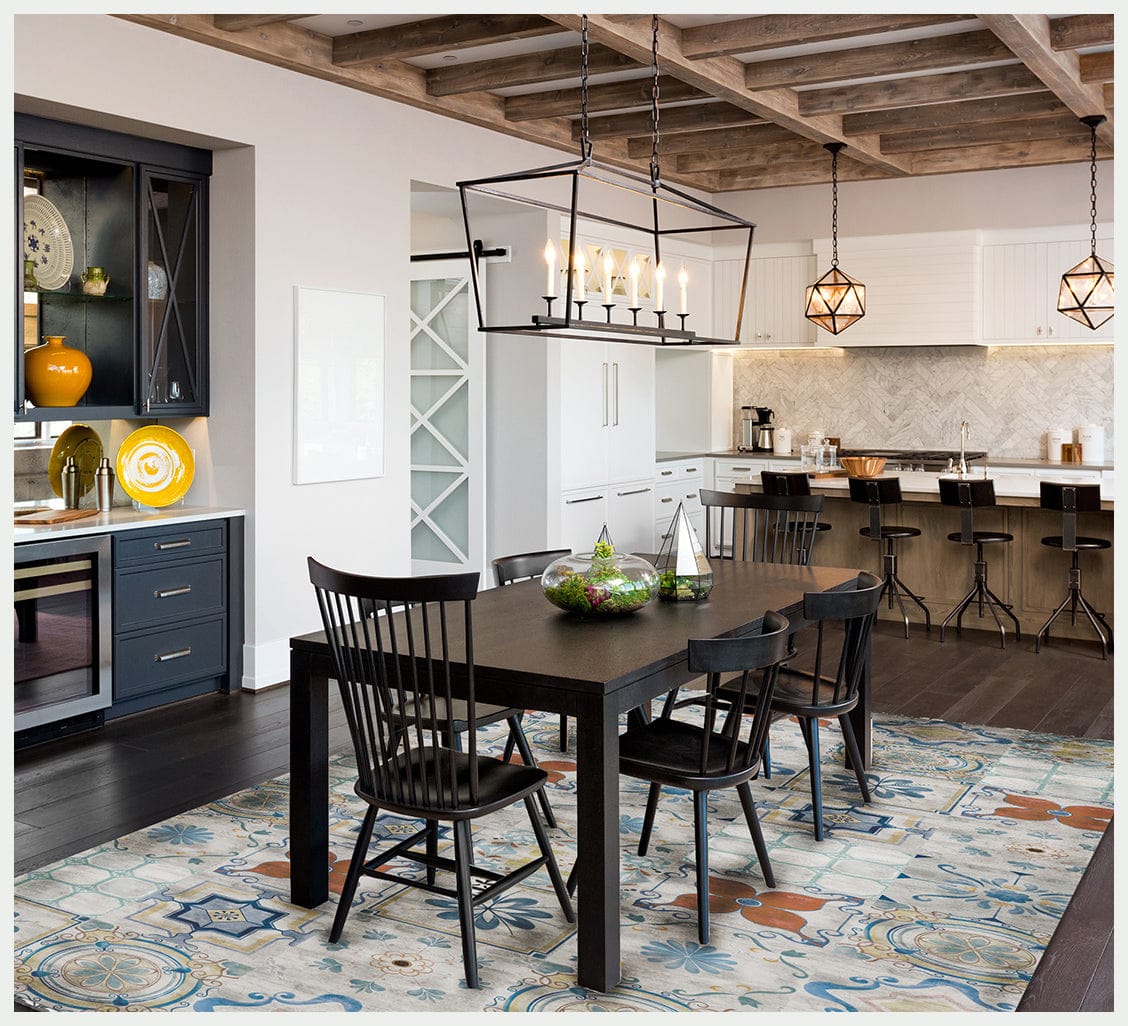 2' X 4' Gray Blue And Rust Mosaic Tile Printed Vinyl Area Rug With UV Protection