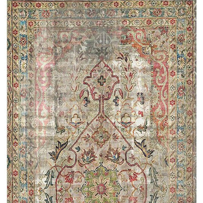 2' X 4' Red Brown And Blue Moroccan Printed Vinyl Area Rug With UV Protection
