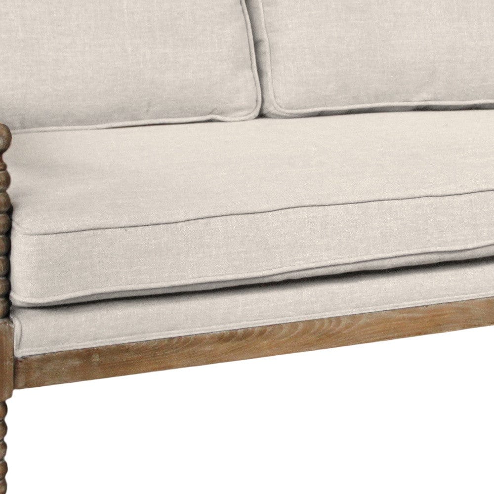 75" Ivory Linen Blend and Brown Standard Sofa