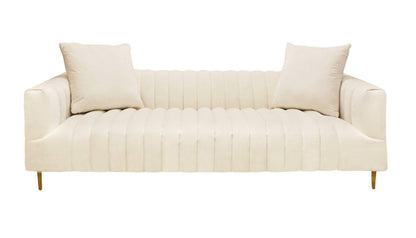 90" Ivory Channeled Velvet and Gold Standard Sofa