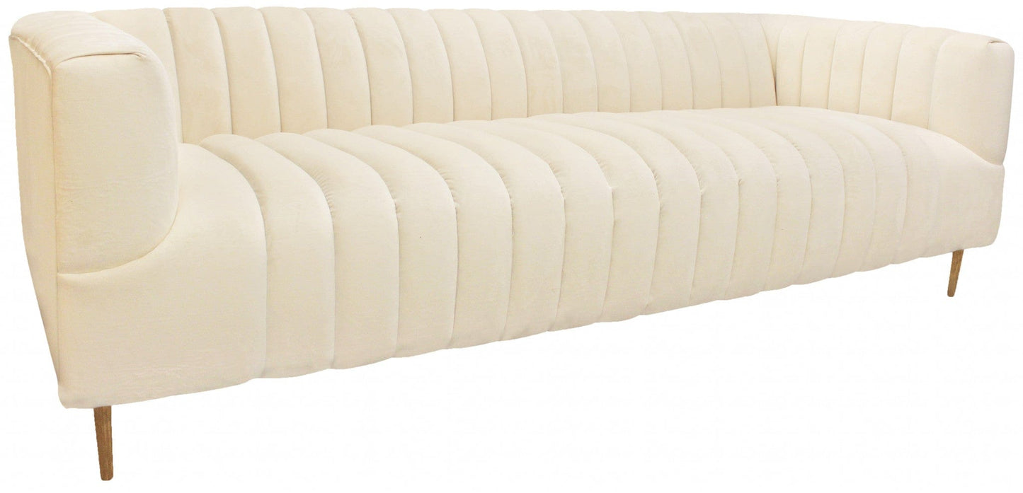 90" Ivory Channeled Velvet and Gold Standard Sofa