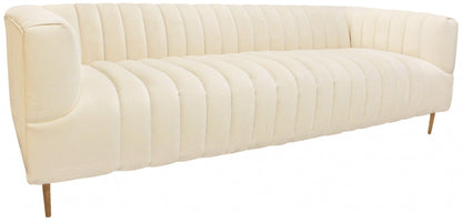 90" Ivory Channeled Velvet and Gold Standard Sofa