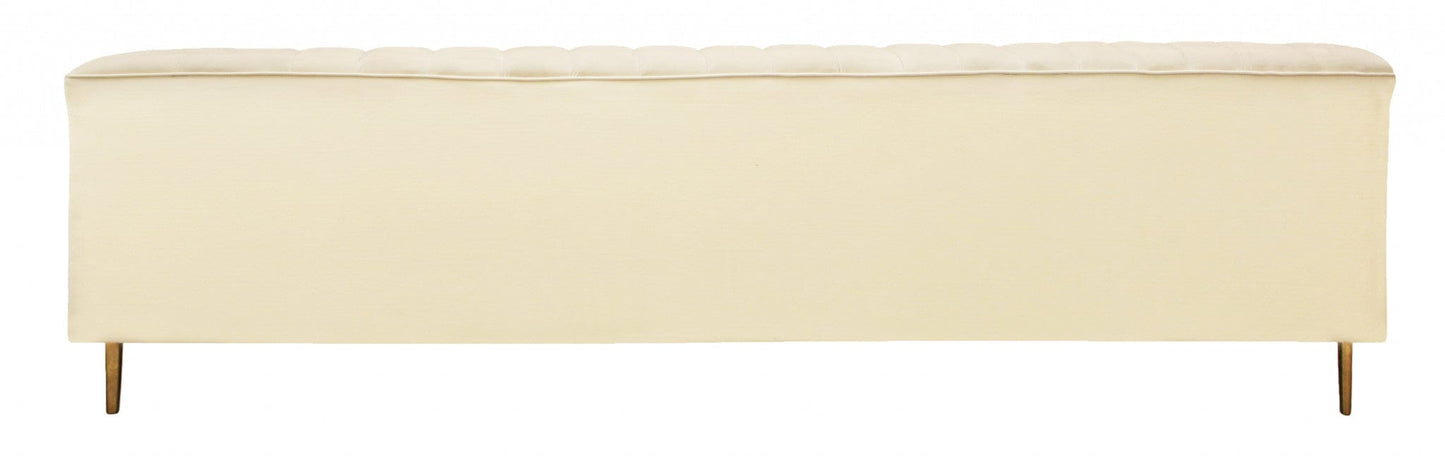 90" Ivory Channeled Velvet and Gold Standard Sofa