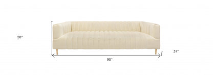 90" Ivory Channeled Velvet and Gold Standard Sofa