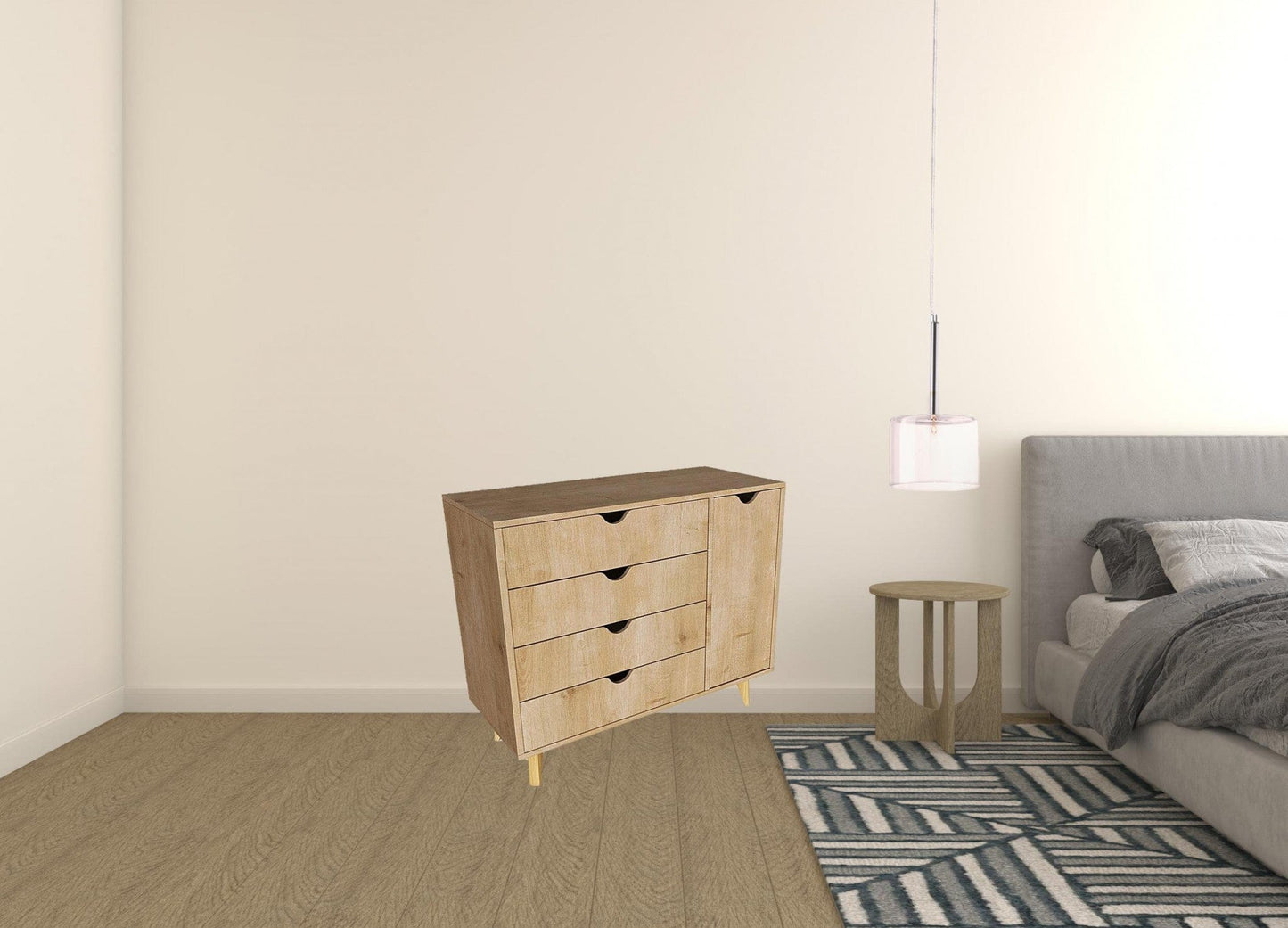 35" Natural Solid Wood Four Drawer Combo Dresser