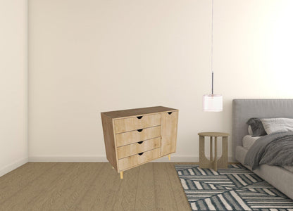 35" Natural Solid Wood Four Drawer Combo Dresser