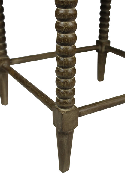 41" Brown Carved Wood and Ivory Woven Upholstered Counter Height Bar Chair