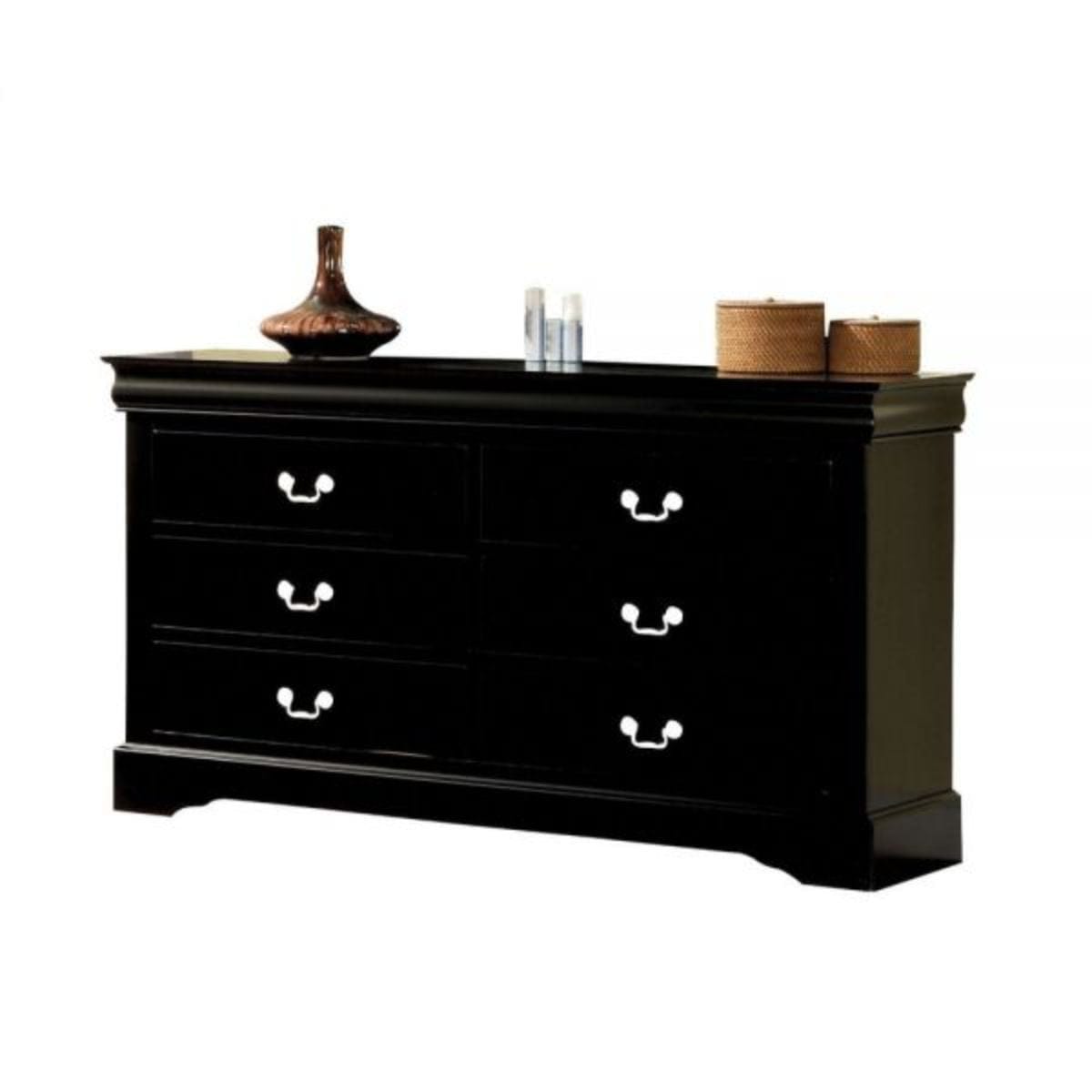 60" Black Manufactured Wood Six Drawer Standard Dresser