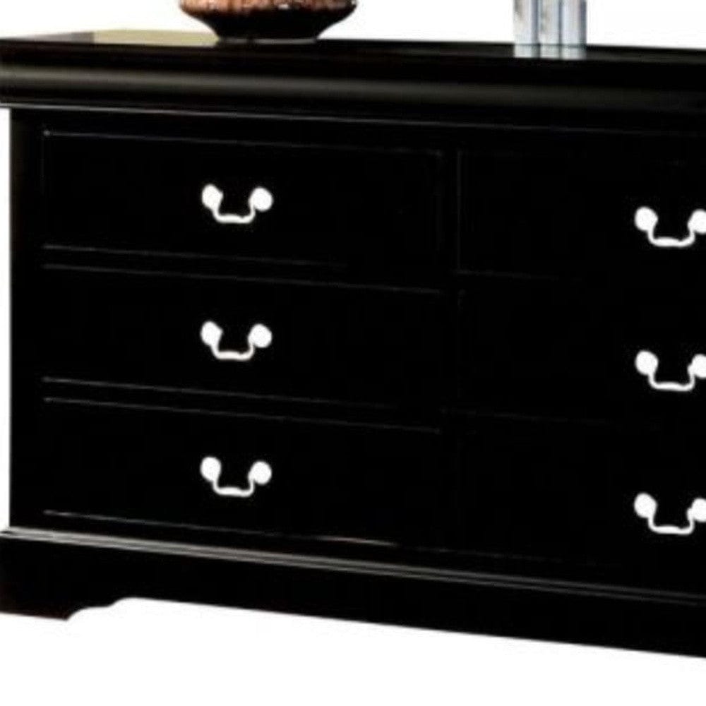 60" Black Manufactured Wood Six Drawer Standard Dresser