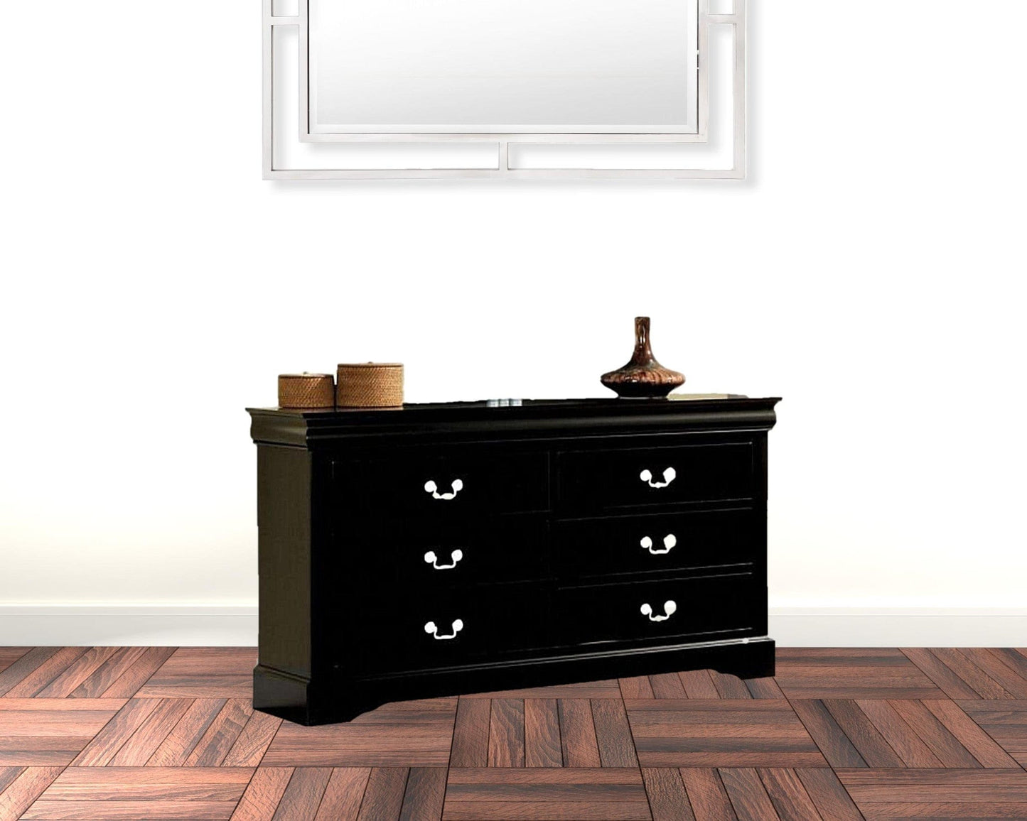 60" Black Manufactured Wood Six Drawer Standard Dresser