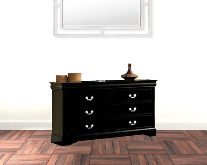 60" Black Manufactured Wood Six Drawer Standard Dresser