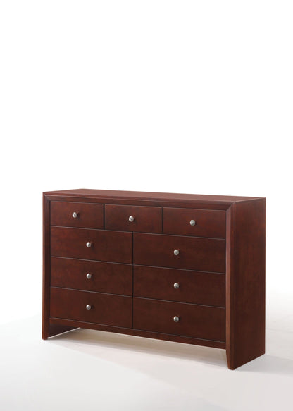55" Brown Cherry Manufactured Wood Nine Drawer Standard Dresser