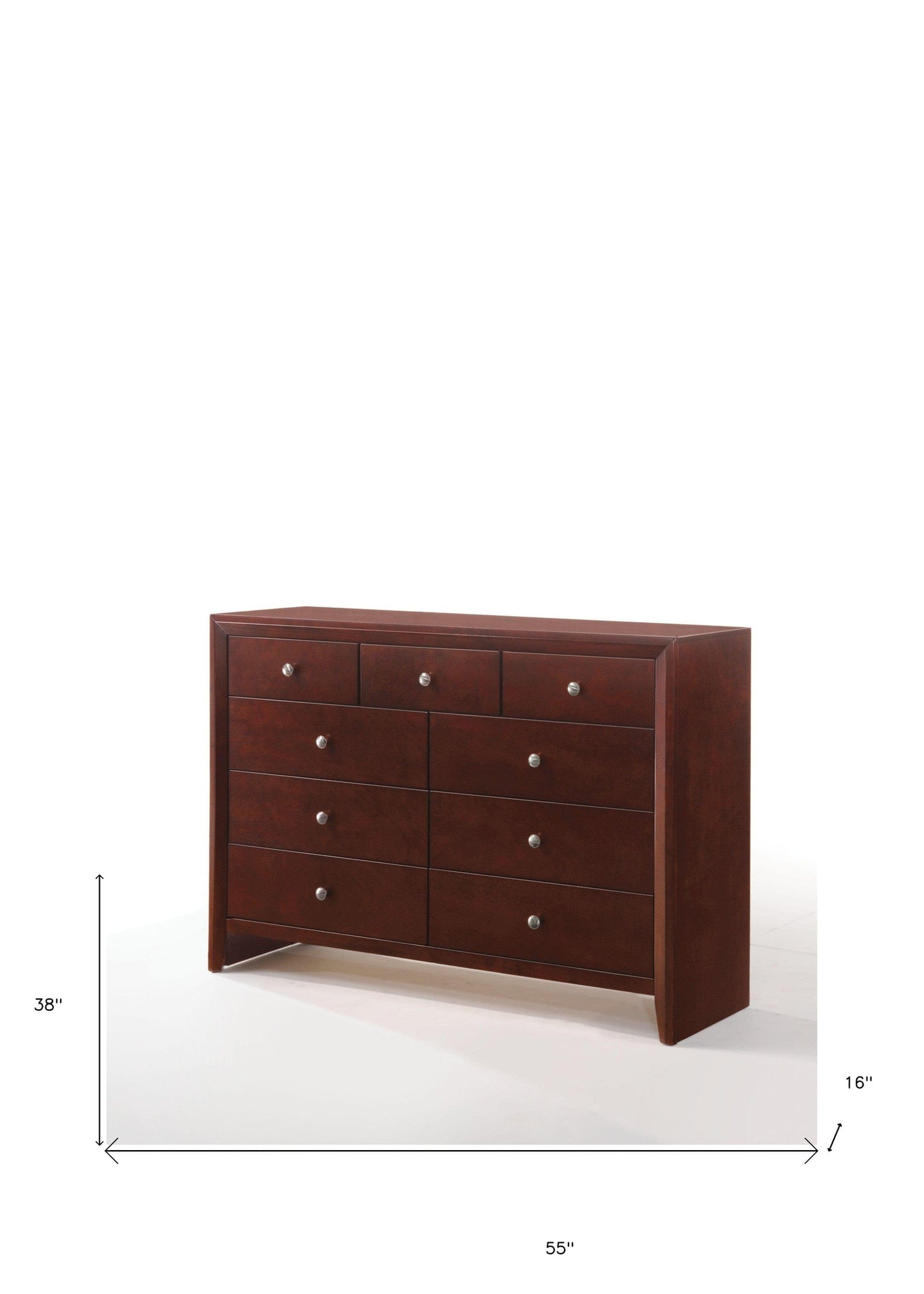 55" Brown Cherry Manufactured Wood Nine Drawer Standard Dresser