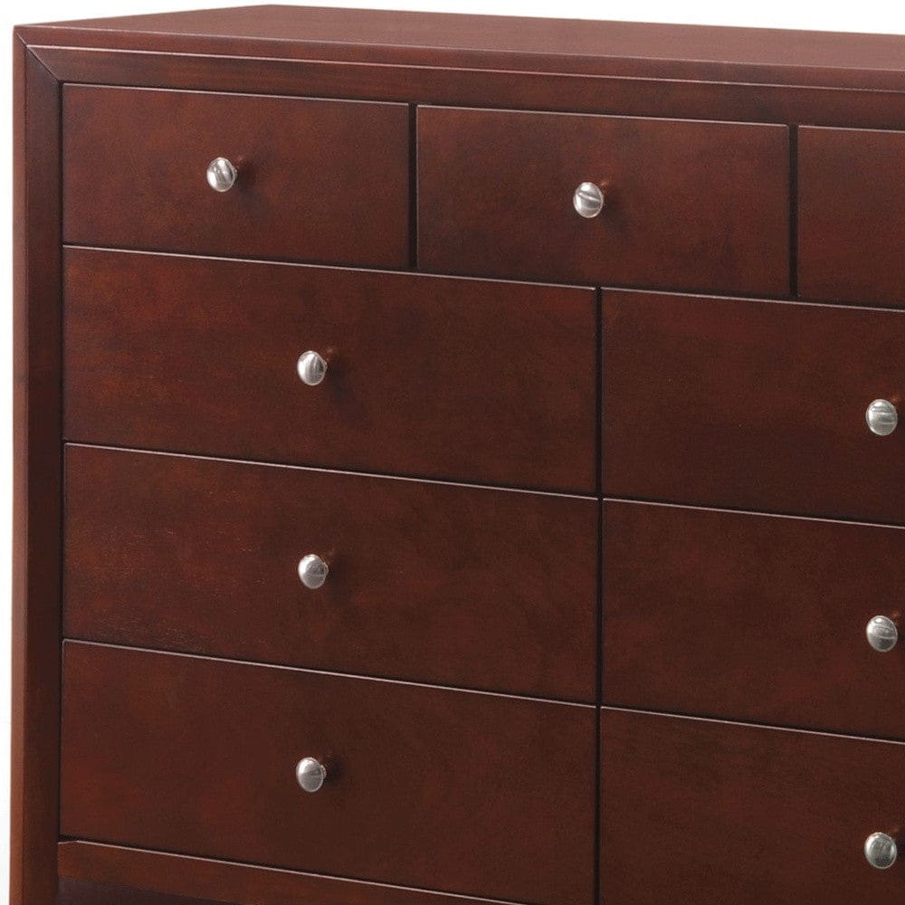 55" Brown Cherry Manufactured Wood Nine Drawer Standard Dresser