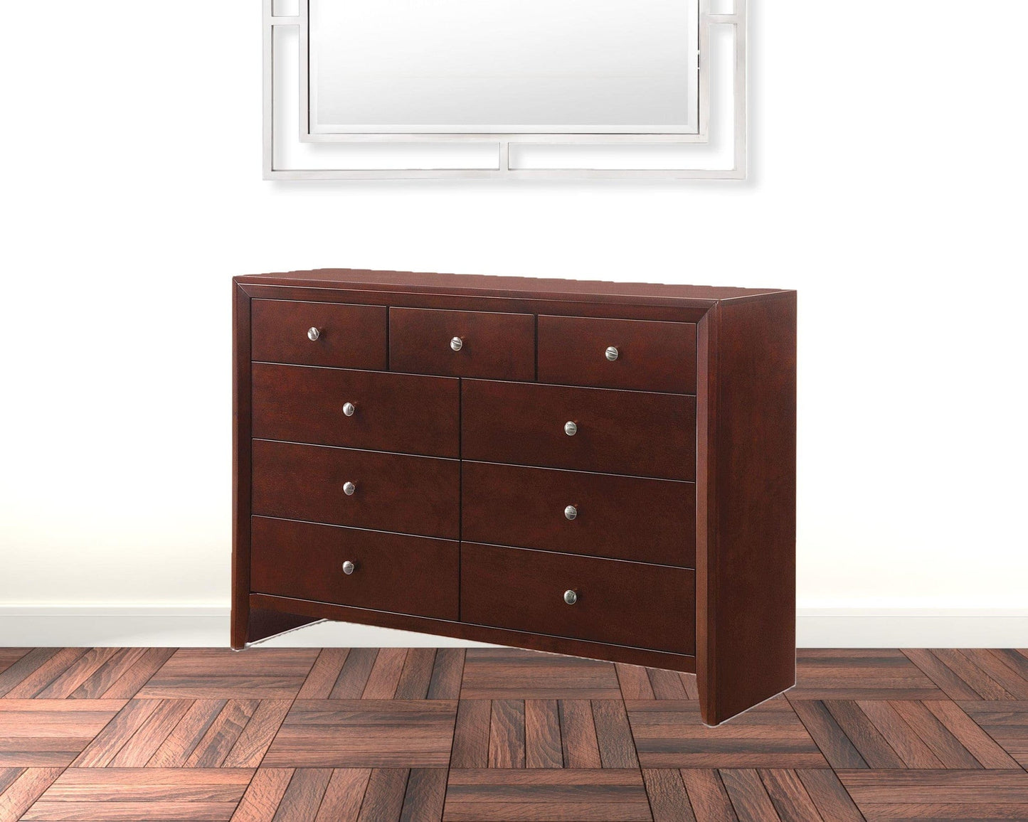55" Brown Cherry Manufactured Wood Nine Drawer Standard Dresser