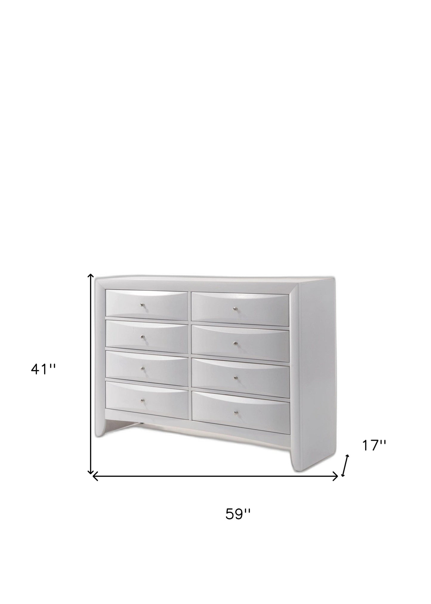 59" White Manufactured Wood Eight Drawer Standard Dresser