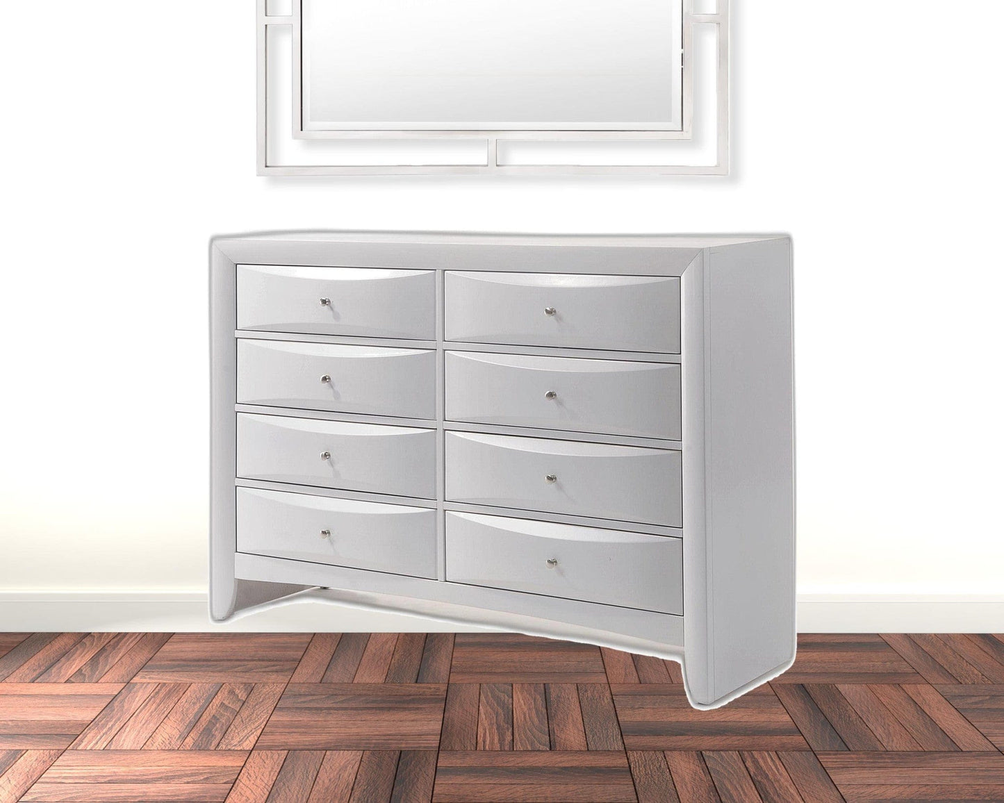 59" White Manufactured Wood Eight Drawer Standard Dresser