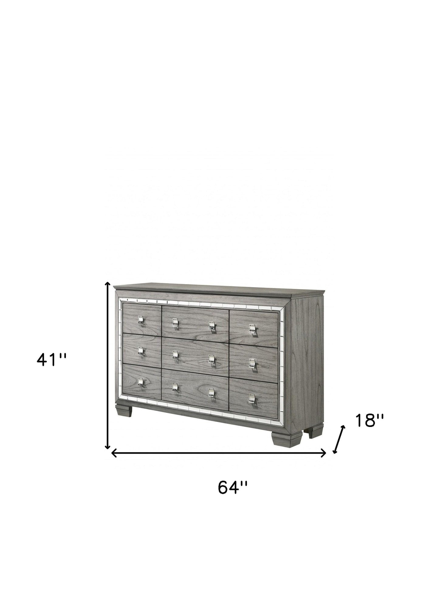 64" Light Gray Oak Manufactured Wood Nine Drawer Standard Dresser