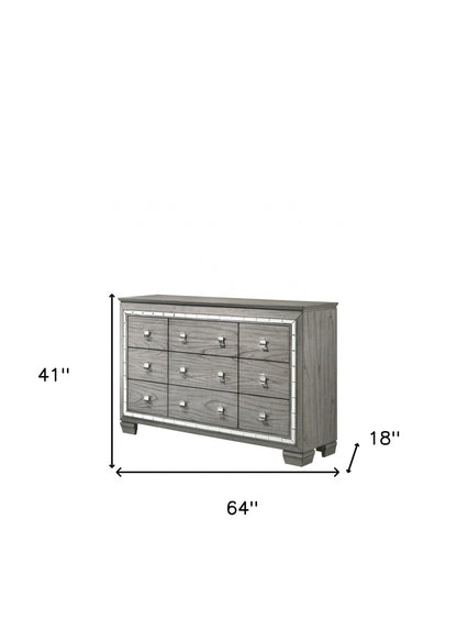64" Light Gray Oak Manufactured Wood Nine Drawer Standard Dresser