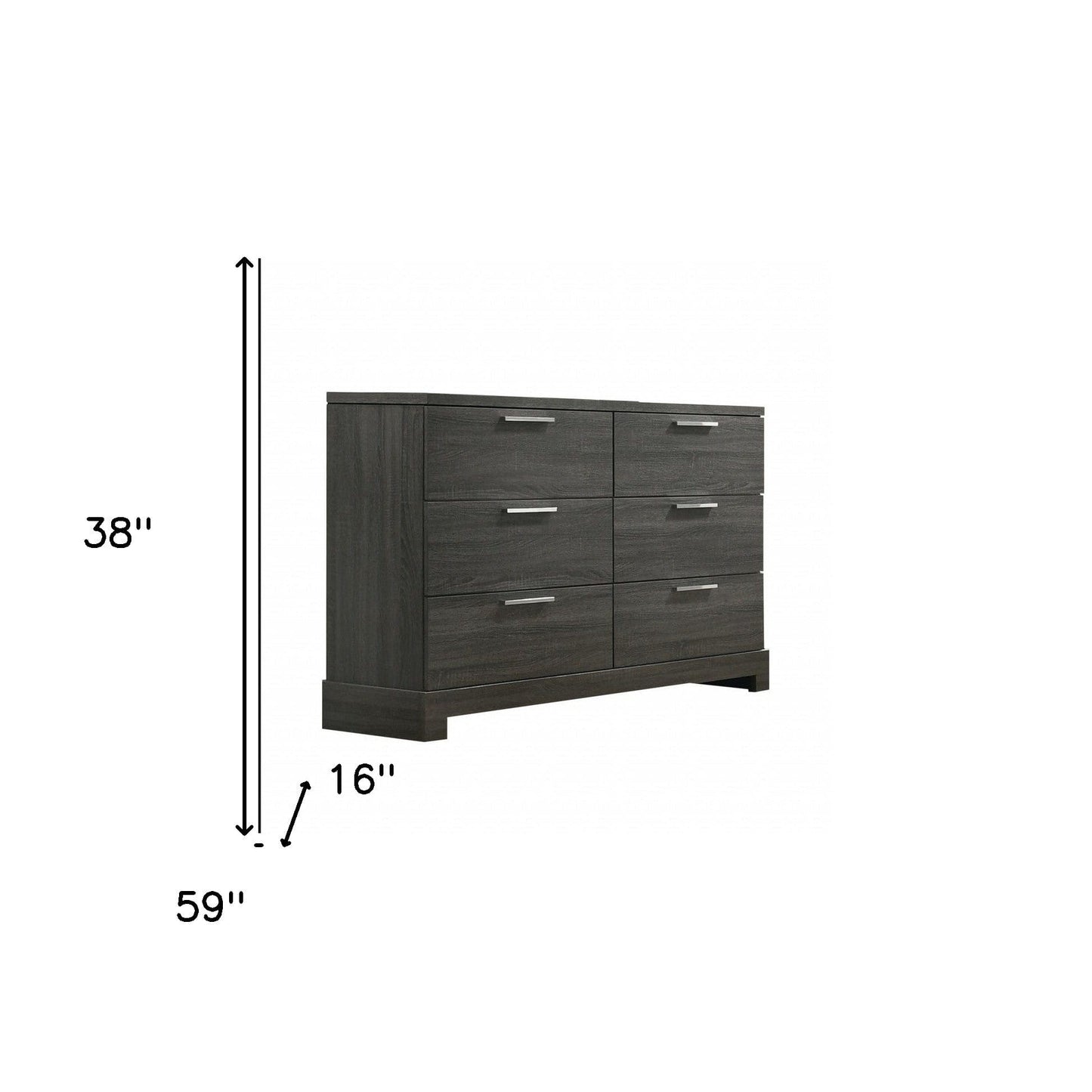 59" Gray Oak Manufactured Wood Six Drawer Double Dresser