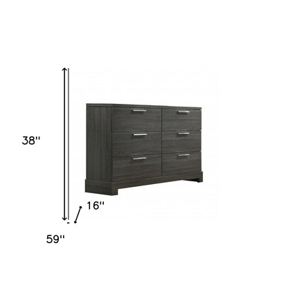 59" Gray Oak Manufactured Wood Six Drawer Double Dresser