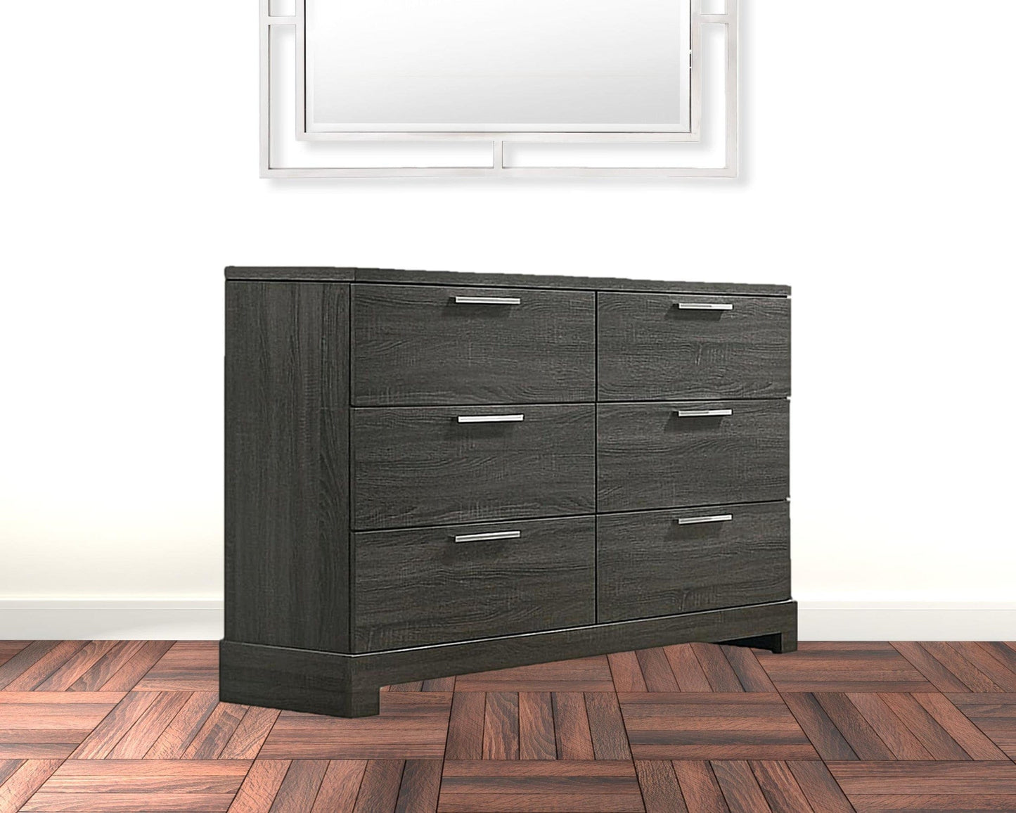 59" Gray Oak Manufactured Wood Six Drawer Double Dresser
