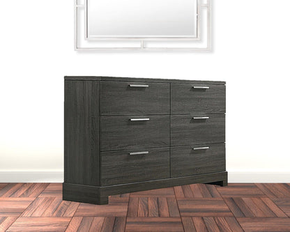 59" Gray Oak Manufactured Wood Six Drawer Double Dresser