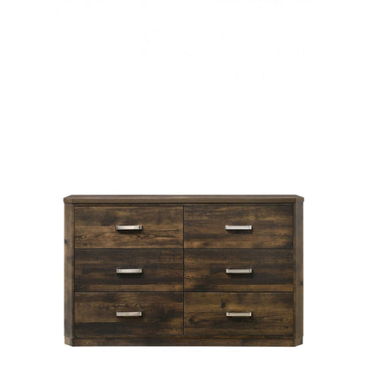 59" Rustic Walnut Manufactured Wood Six Drawer Standard Dresser