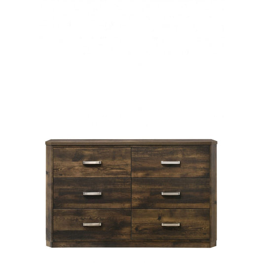 59" Rustic Walnut Manufactured Wood Six Drawer Standard Dresser