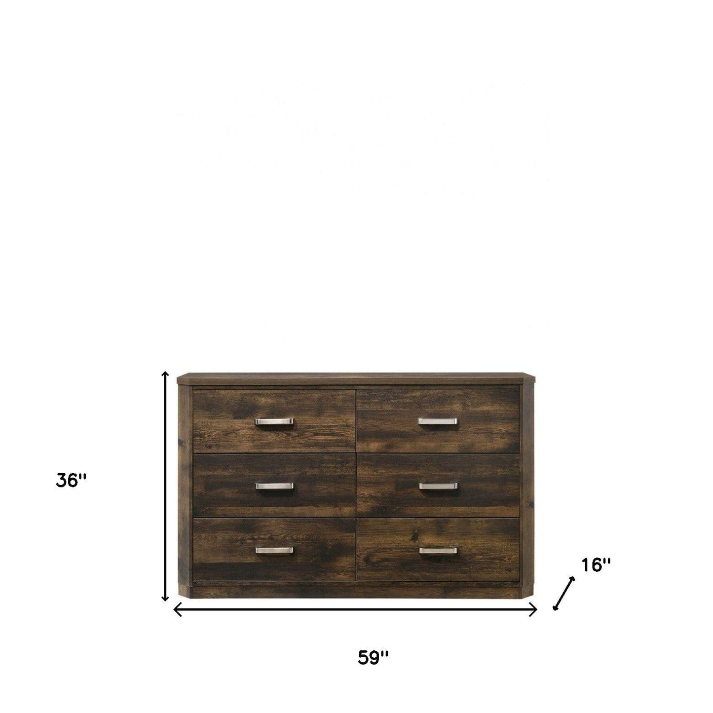 59" Rustic Walnut Manufactured Wood Six Drawer Standard Dresser