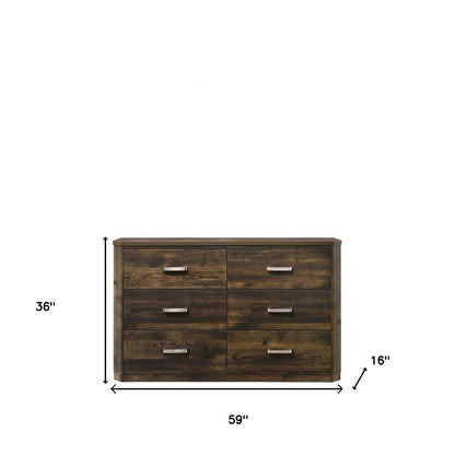 59" Rustic Walnut Manufactured Wood Six Drawer Standard Dresser