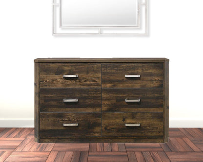 59" Rustic Walnut Manufactured Wood Six Drawer Standard Dresser