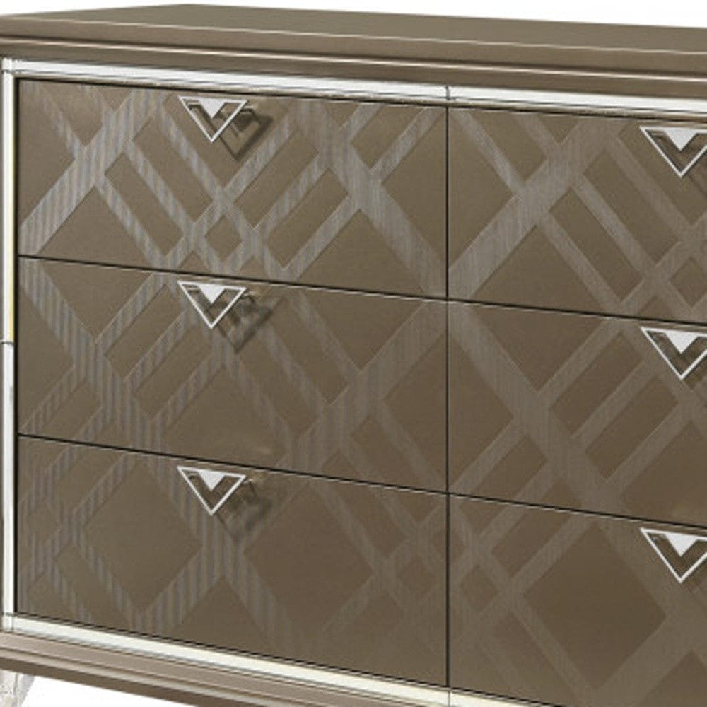 66" Dark Champagne Solid And Manufactured Wood Six Drawer Standard Dresser