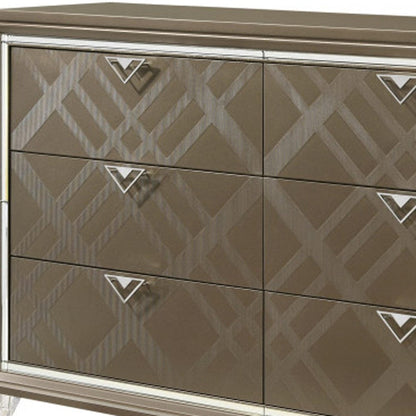 66" Dark Champagne Solid And Manufactured Wood Six Drawer Standard Dresser