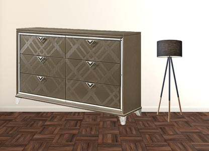 66" Dark Champagne Solid And Manufactured Wood Six Drawer Standard Dresser