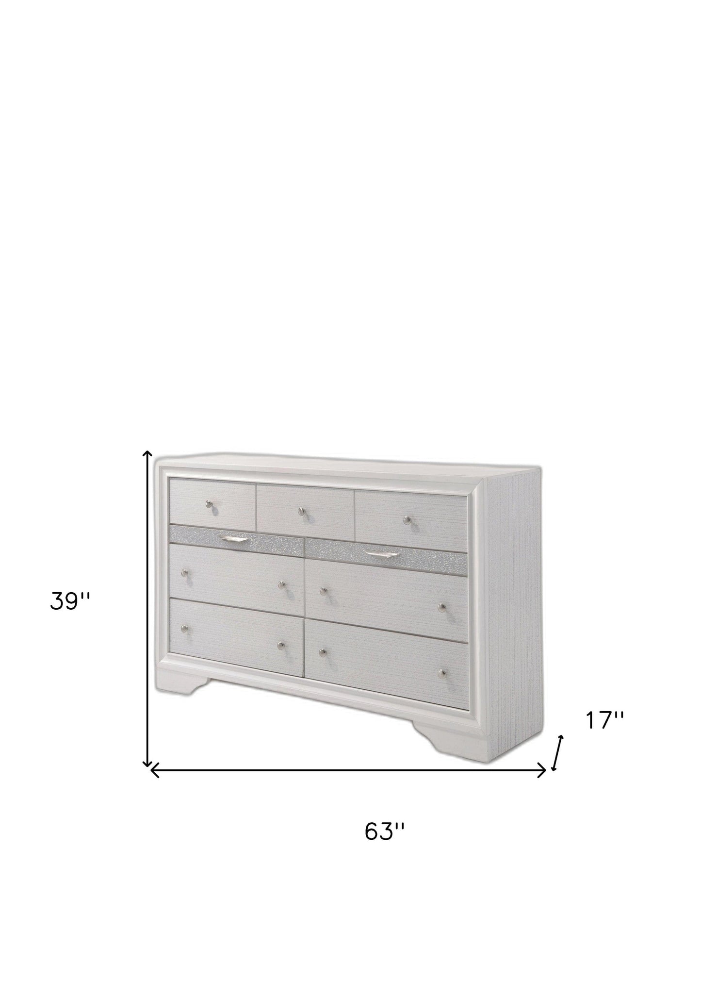 63" White Manufactured Wood Nine Drawer Standard Dresser