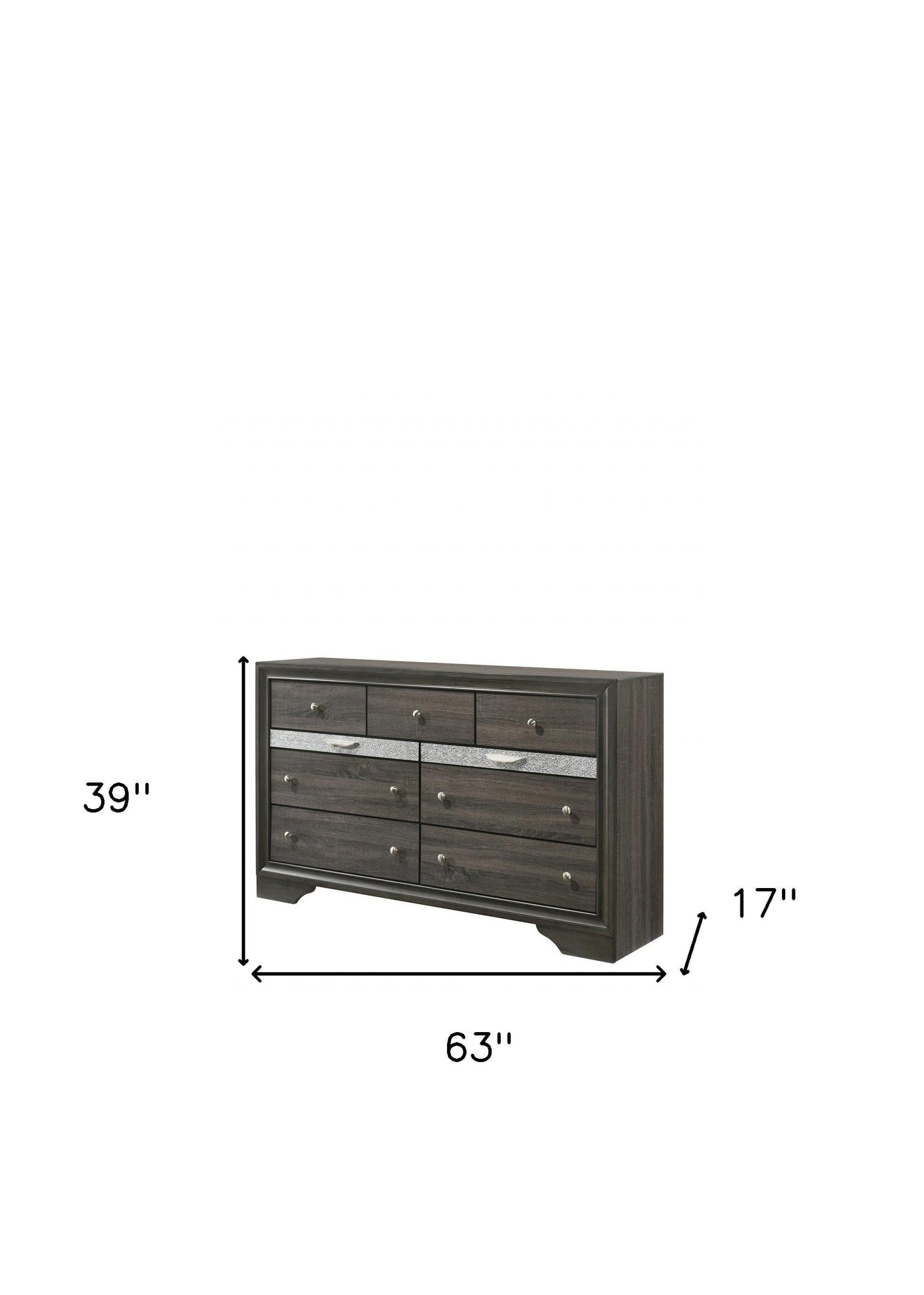 63" Gray Manufactured Wood Nine Drawer Standard Dresser