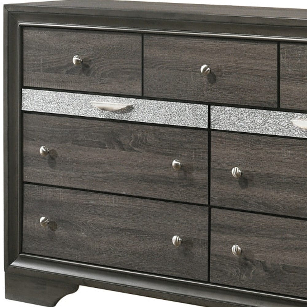 63" Gray Manufactured Wood Nine Drawer Standard Dresser