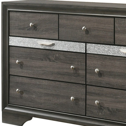 63" Gray Manufactured Wood Nine Drawer Standard Dresser